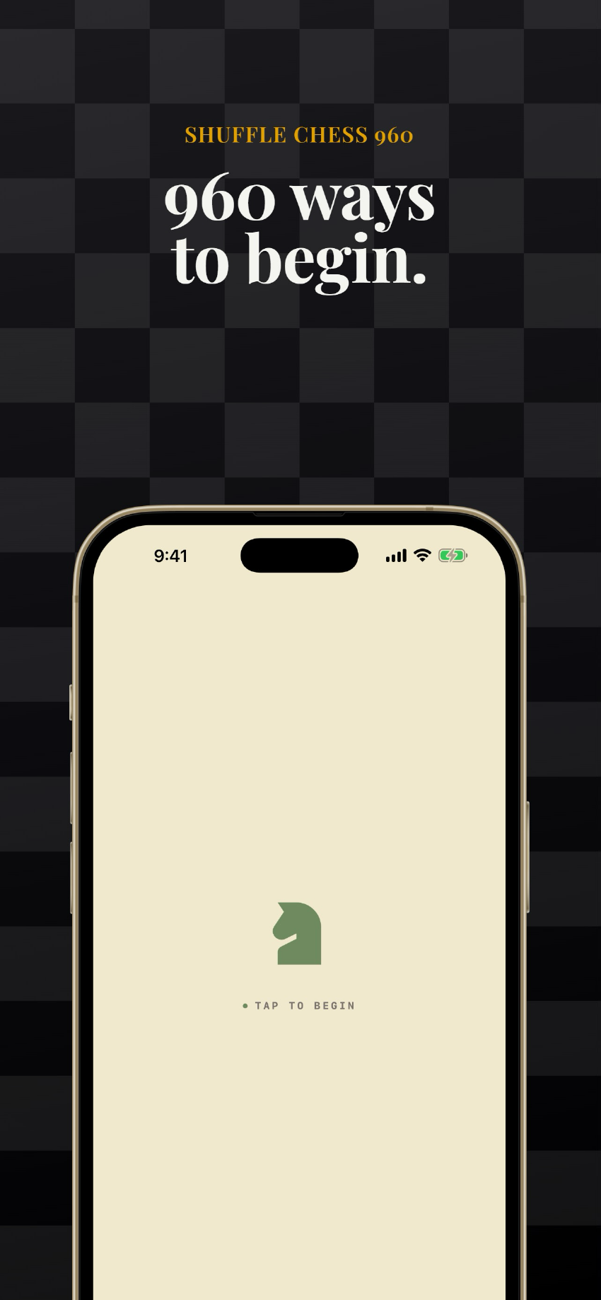 Shuffle Chess 960 opening screen — tap to begin.